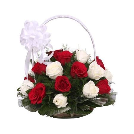 Floralbay Special Handle Basket Arrangement of 25 Red Roses Fresh ...