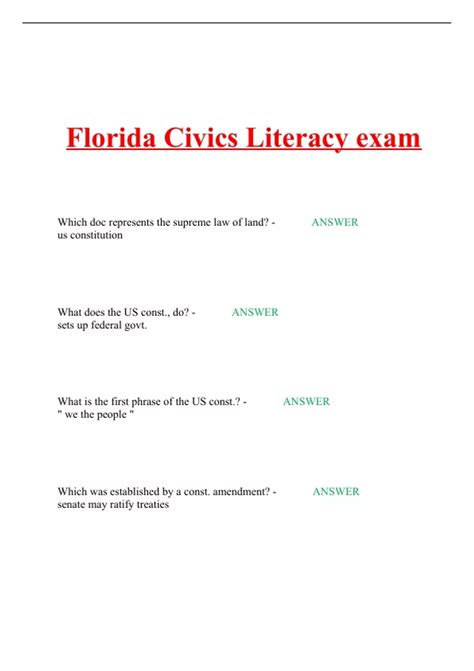 Florida Civics Literacy exam - NPPE - Stuvia US