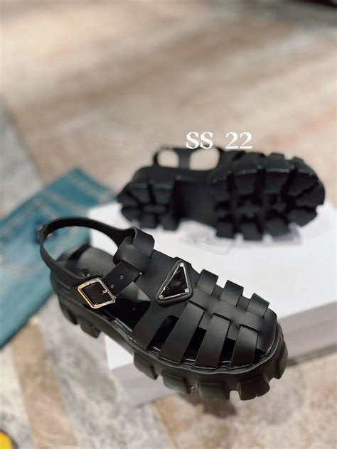 Designer Women's Black Cage Sandals Rubber Upper Rubber Outsole Indoor ...