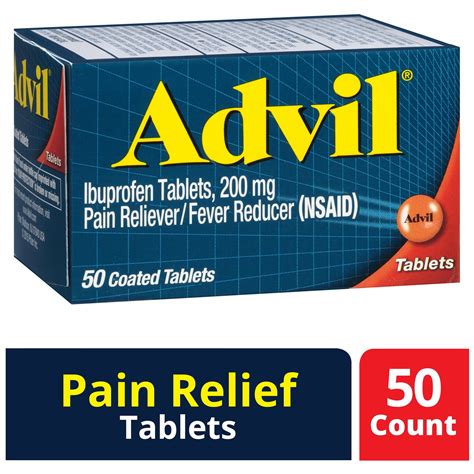 Advil Pain Reliever and Fever Reducer Coated Tablets, 200 Mg Ibuprofen, 50 Count - Walmart.com