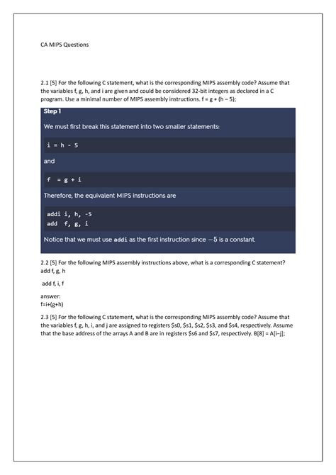 CA MIPS Questions - Use a minimal number of MIPS assembly instructions ...
