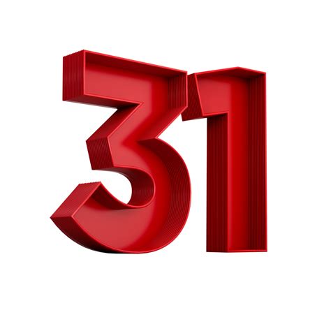 3d illustration of red number 31 or Thirty One inner shadow 23610222 PNG