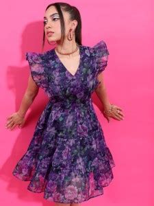 Tokyo Talkies Women Ruffled Purple, Light Green, Blue Above Knee/Mid ...