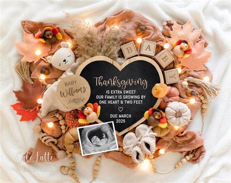 Thanksgiving Digital Pregnancy Announcement Template - Turkey & Heart ...