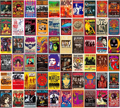 WOONKIT 60 PC Vintage Rock Band Posters, 70s 80s 90s Retro Concert ...