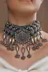 Buy Silver Plated Flower Tribal Carved Choker by joules by radhika ...