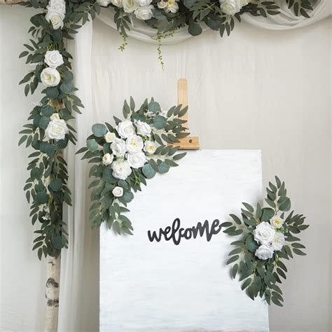 Buy BASIMAN Artificial Flower Swag Set of 2 for Wedding Welcome Sign ...