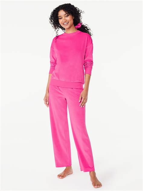 Joyspun Women's Ribbed Velour Top and Pants Pajama Set with Oversized ...