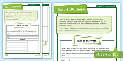 English Writing Homework Report 4 3rd/4th Class - Twinkl