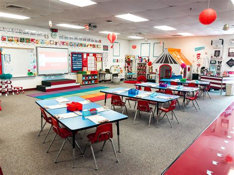 Kindergarten Classroom Setup with Student Cubbies and Reading Table