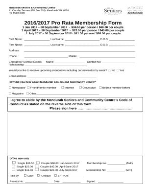 Mandurah Seniors & Community Centre Doc Template | pdfFiller