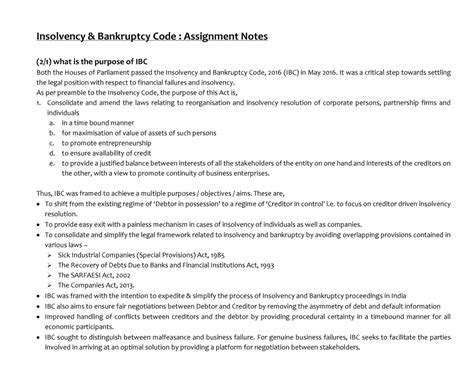 Bankruptcy laws - purpose of IBC, implications of insolvency ...