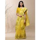White Yellow Printed Linen Saree