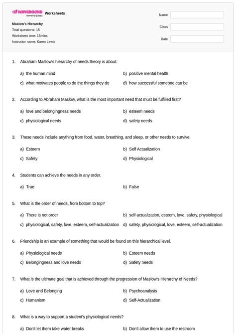 50+ Maslow's Hierarchy of Needs worksheets for Class 9 on Wayground ...