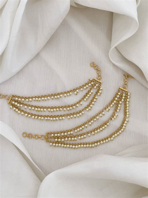 Buy Matte Finish Pearl Multi Layer Earrings Side Chain Online - Ishhaara