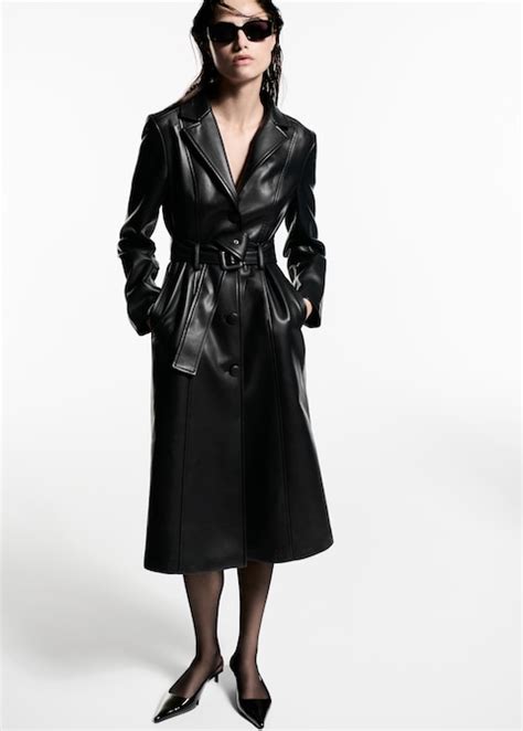Leather-effect coat with fur-effect trim - Women | MANGO USA