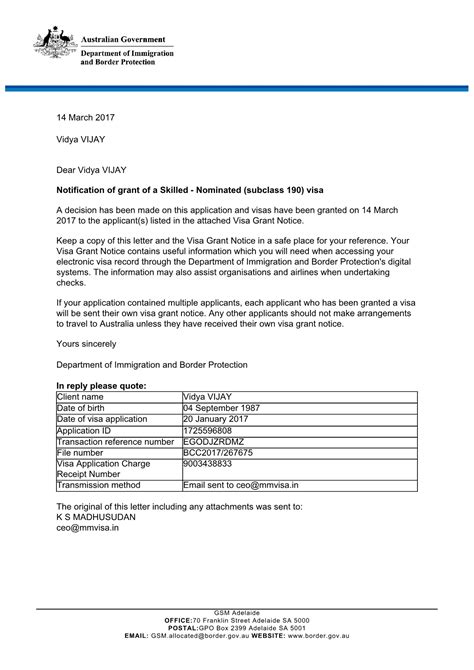 Visa Grant Evidence