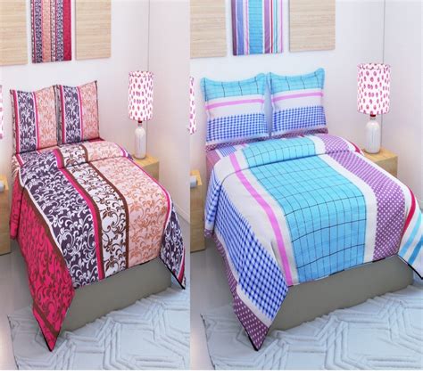 Sidhi 3D Print Polycotton Set of 2 Double Bedsheet with Four Pillow ...