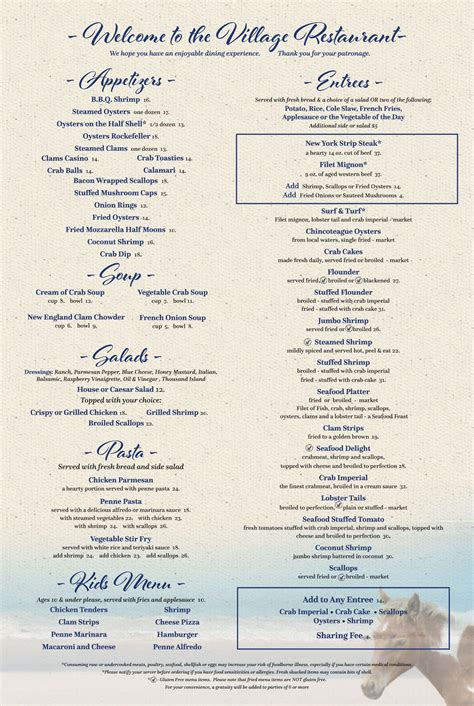 Menu – The Village Restaurant