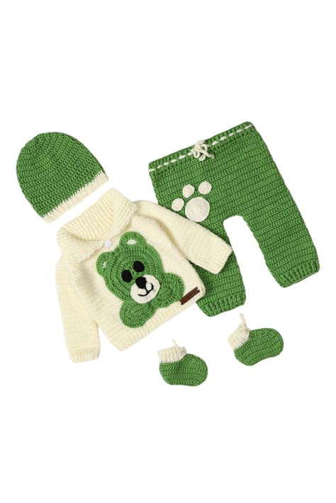 Beaming Bear Pyjama Set - Off White & Green – The Original Knit