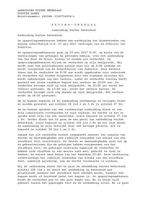 Proces Verbaal Aanhouding Buiten Heterdaad - Politie Laren PL00RN ...