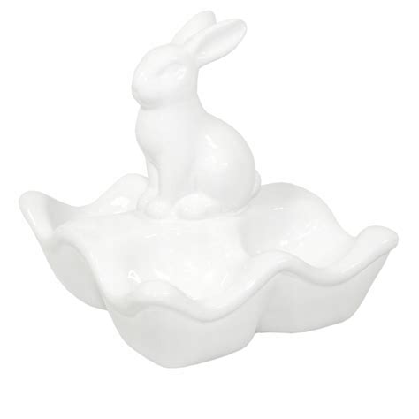 BIAŁA CERAMICZNA Podstawka z ZAJĄCZKIEM Talerz na 4 JAJKA - 13 x 14 x ...