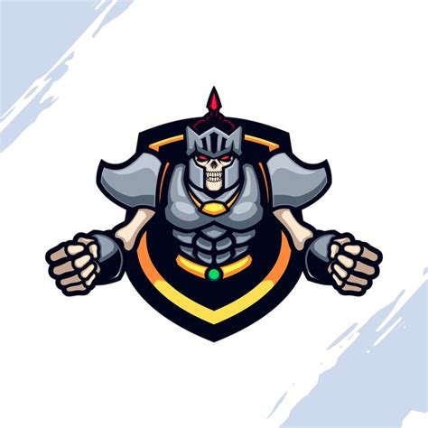The skull giant knight in grey steel iron armor vector mascot | Premium ...