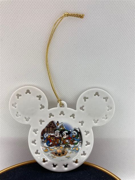Walt Disney World Christmas Ornament Porcelain Disk Mickey Mouse Ears ...