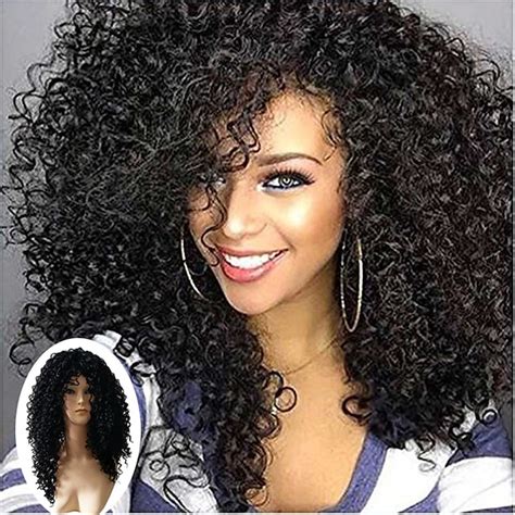 Synthetic Wig Afro Curly Asymmetrical Machine Made Wig Medium Length ...