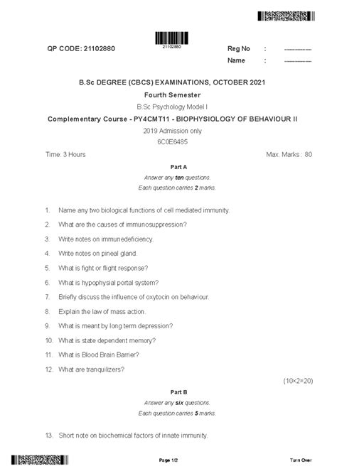 Bsc 4 sem psychology biophysiology of behaviour 2 21102880 oct 2021 ...