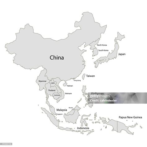 Asia Map With Country Names High-Res Vector Graphic - Getty Images