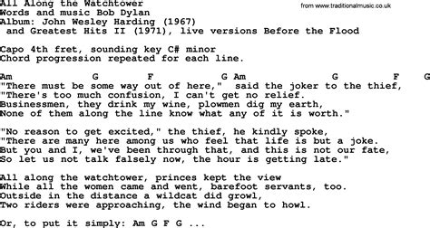 Bob Dylan song - All Along the Watchtower, lyrics and chords