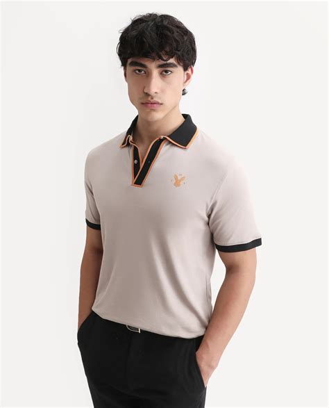 Rare Rabbit Men's Lark Dusky Beige Cotton Plain Regular Fit Half Sleev