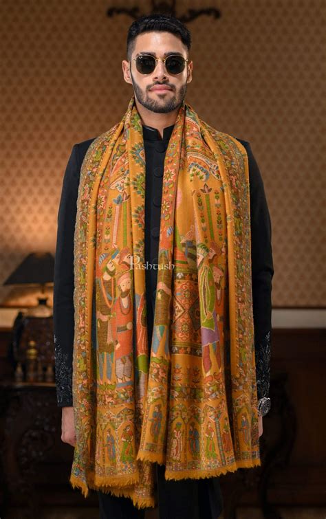 Pashtush Mens 100% Pure Wool Darbar Design Stole, With Woolmark Certif# ...