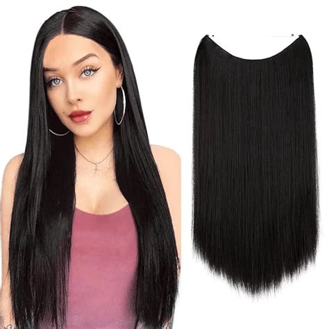 Off Black Straight Halo Hair Extensions | Thathair