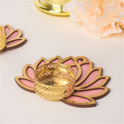 Lotus Tea Light Holder - Peach Candle Holder Set of 4 | Nestasia