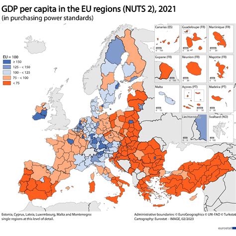 GDP per capita in the EU regions (NUTS 2), 2021 (in purchasing power ...