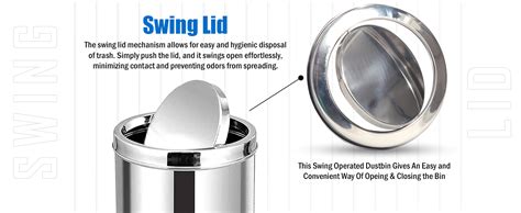 mofna Stainless Steel Swing Type Dustbin, Swing Bin, Trashcan, Garbage ...