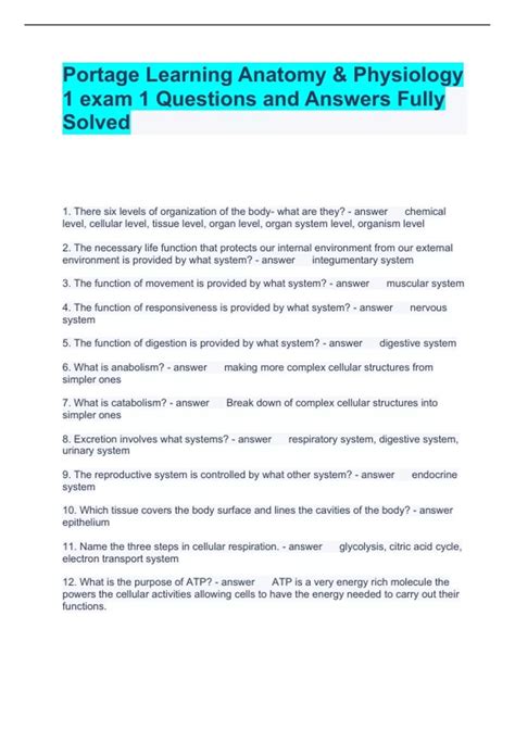 Portage Learning Anatomy & Physiology 1 exam 1 Questions and Answers ...