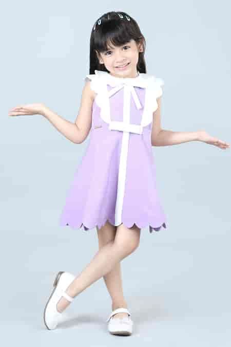 Buy Purple Crepe Solid Scalloped Dress For Girls by The Little Celebs ...