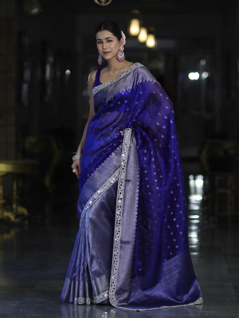 Banarasee Handloom Tissue Saree With Buti Design Zari Border & Lace-Bl