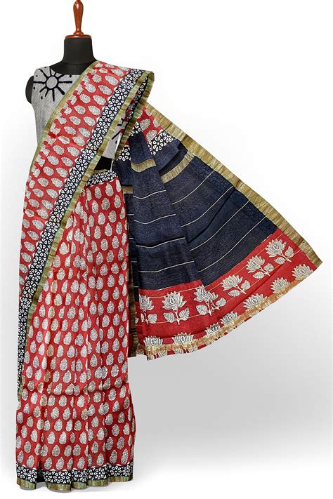 Hand Blockprinted Maheshwari Saree – Sumaavi