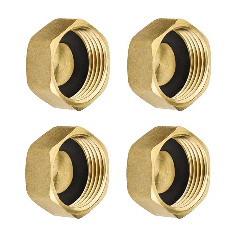 Buy 4pcs 3/4" Brass Hex Blanking Hose Cap Nut with Rubber Washers Pipe ...