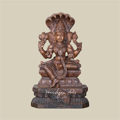 30.5" Naga Rani Shri Vasuki Amman with Damaru Drum Handmade Wooden God