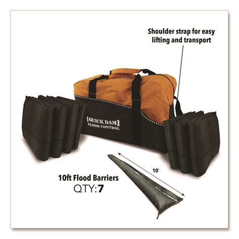 Quick Dam Flood Barrier Duffel Bag Kit, (1) Duffel, (7) 10 ft Flood ...