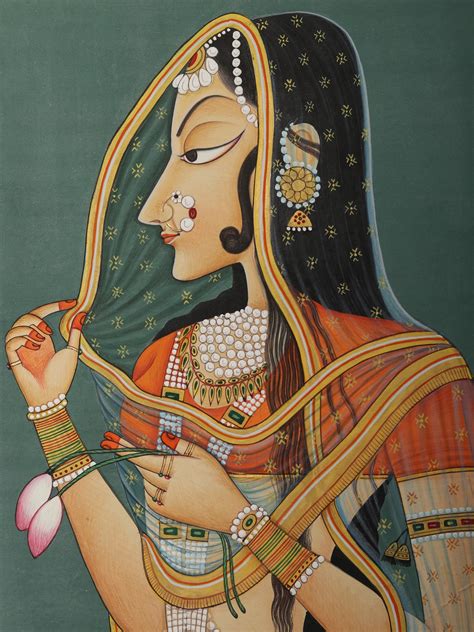 Bani Thani - Kishangarh Style of Portrait | Watercolor Painting by Kailash Raj | Exotic India Art