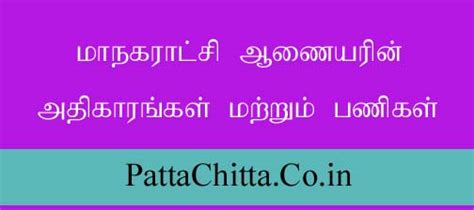 மாநகராட்சி ஆணையரின் அதிகாரங்கள் மற்றும் பணிகள் - PattaChitta