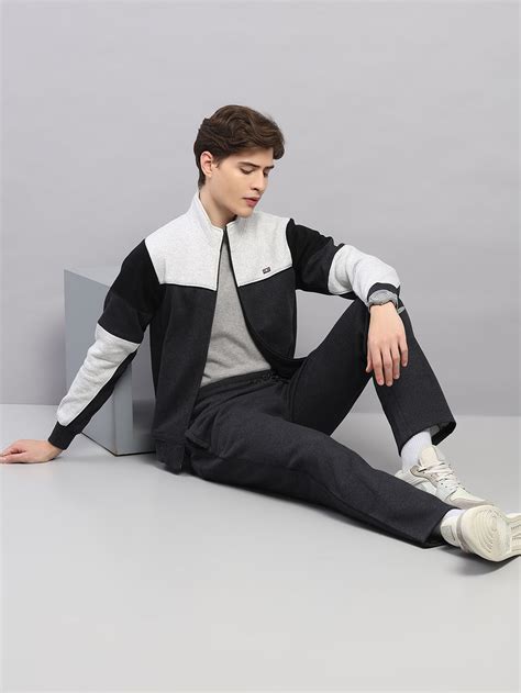 Buy Men Grey Colourblocked Stand Collar Full Sleeve Winter Tracksuit ...