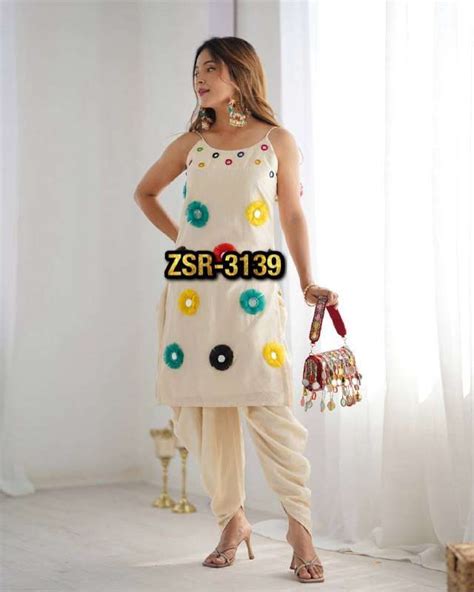 ZSR 3139 KHADI COTTON FANCY MIRROR WORKS NAVRATRI WEAR KURTI WITH DHOTI ...