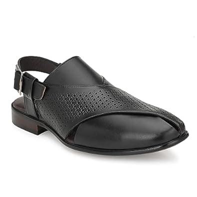 egoss Luxe Premium Genuine Leather Peshawari Sandals for Men (Black-6 ...
